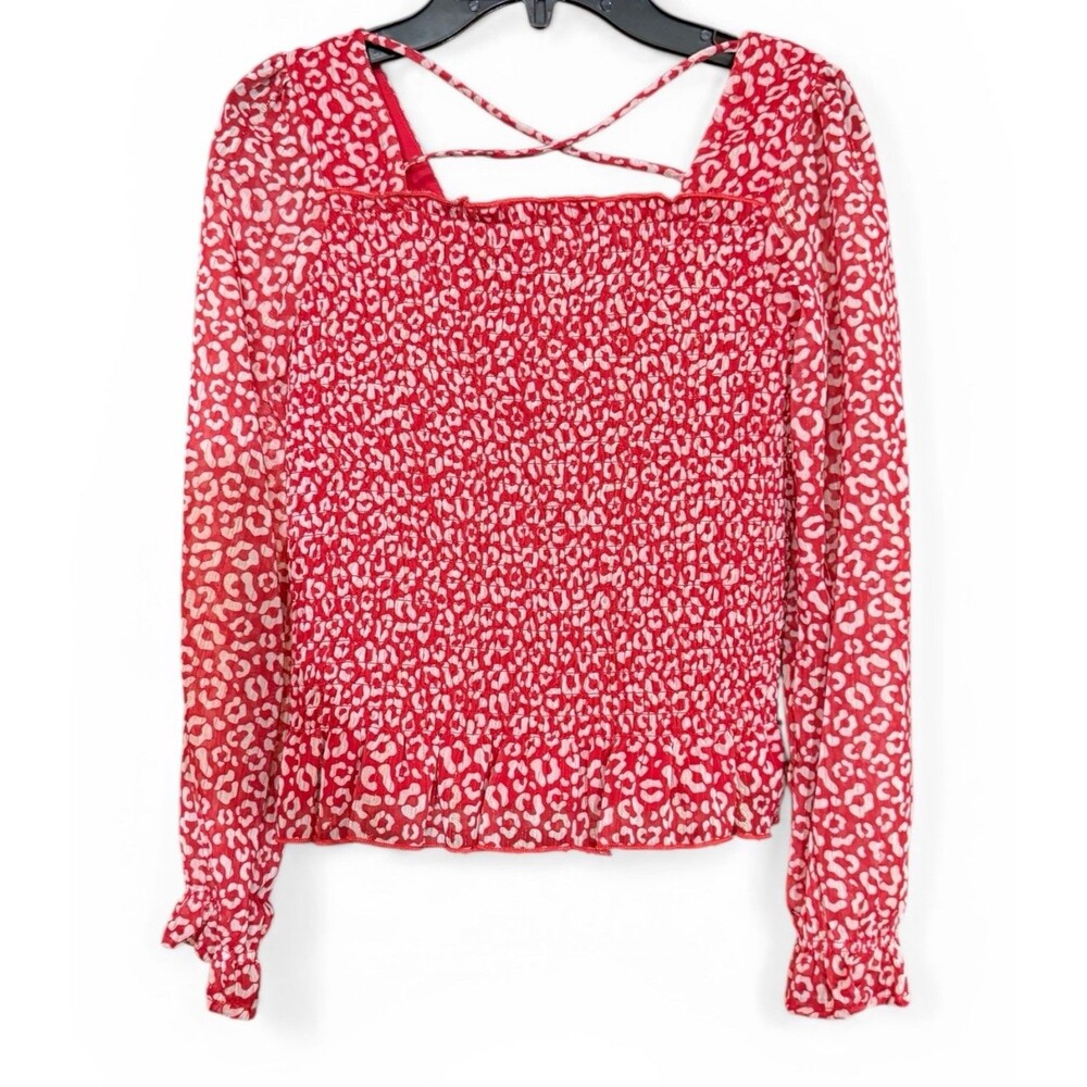 Xtraordinary Big Girls Long Sleeve Smocked Floral Top | Size L (14) | Red